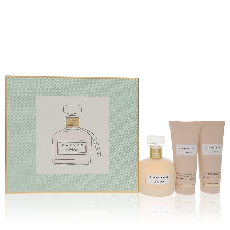 Carven Le Parfum Gift Set 3.4 oz Eau De Parfum Spray + 3.4 oz Body Milk + 3.4 oz Shower Gel For Women By Carven