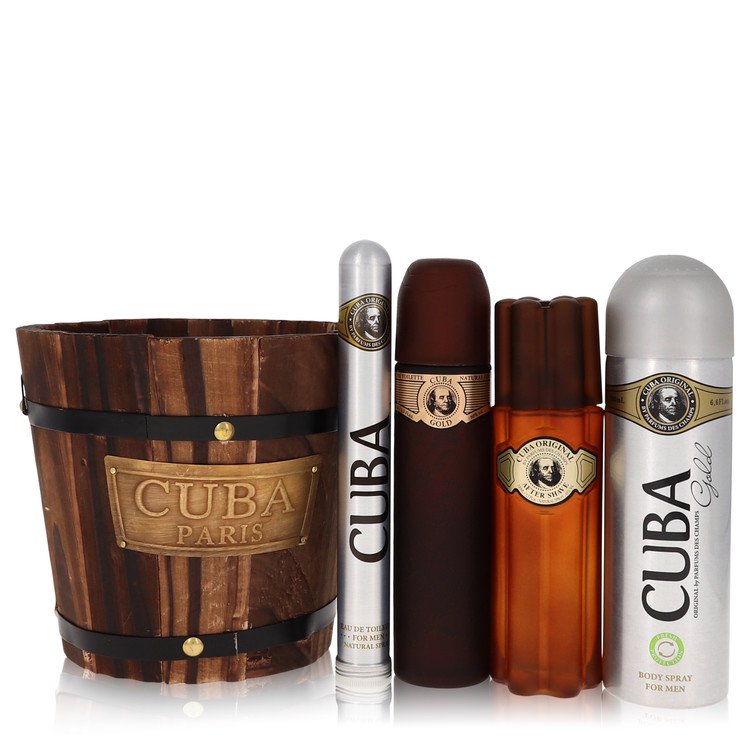 Cuba Gold Gift Set 3.4 oz Eau De Toilette Spray + 1.17 oz Eau De Toilette Spray + 6.7 oz Body Spray + 3.3 oz After Shave For Men By Fragluxe