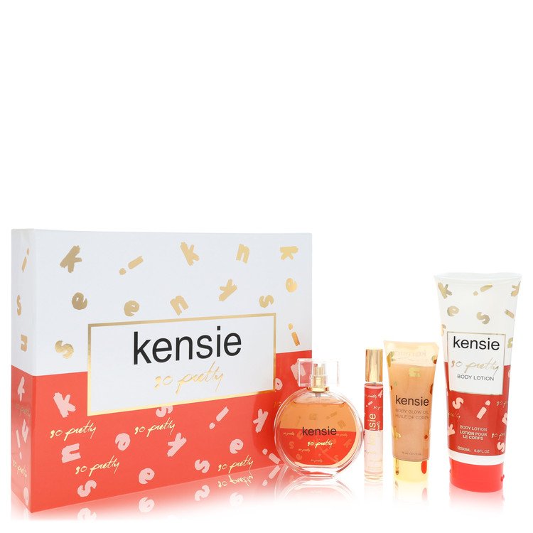 Kensie So Pretty Gift Set 3.4 oz Eau De Parfum Spray + .34 oz Mini EDP Spray + 2.5 oz Body Glow Oil + 6.8 oz Body Lotion For Women By Kensie