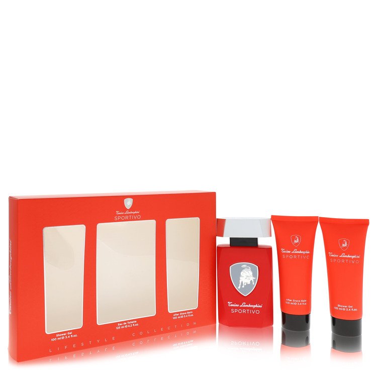 Lamborghini Sportivo Gift Set 4.2 oz Eau De Toilette Spray + 3.4 oz Shower Gel + 3.4 oz After Shave Balm For Men By Tonino Lamborghini