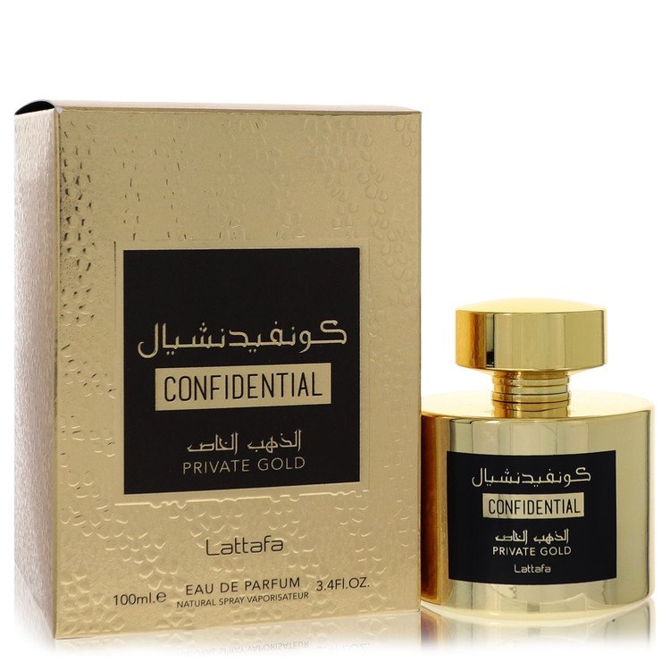 Lattafa Confidential Private Gold Eau De Parfum Spray 3.4 oz Eau De Parfum Spray (Unisex) For Men By Lattafa