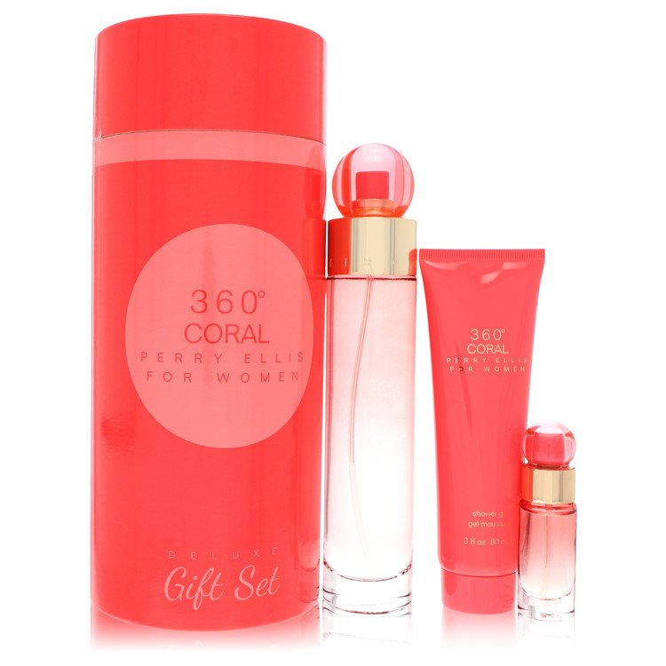Perry Ellis 360 Coral Gift Set 3.4 oz Eau de Parfum Spray + .25 oz Mini EDP Spray + 3 oz Shower Gel For Women By Perry Ellis