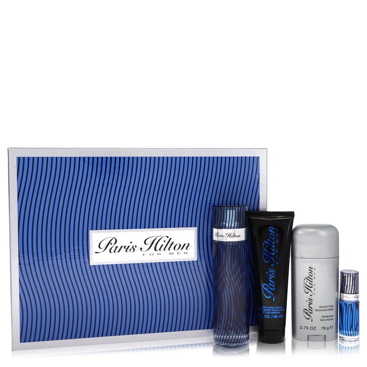Paris Hilton Gift Set 3.4 oz Eau De Toilette Spray + 3 oz Body Wash + 2.75 oz Deodorant Stick + .25 Mini EDT Spray For Men By Paris Hilton