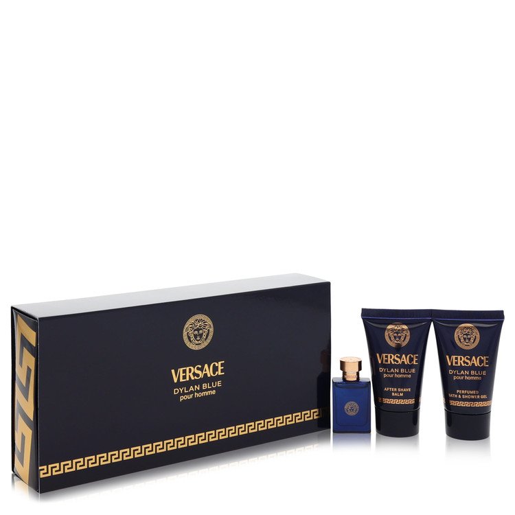 Versace Pour Homme Dylan Blue Gift Set 0.17 oz Mini EDT + 0.8 oz After Shave Balm + 0.8 oz Shower Gel For Men By Versace