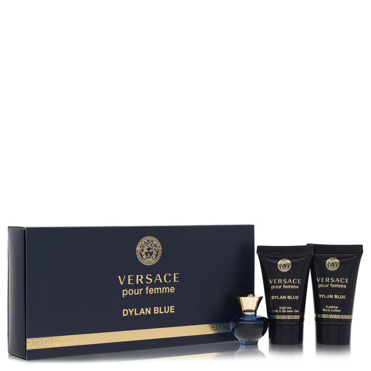 Versace Pour Femme Dylan Blue Gift Set 0.17 oz Mini EDP + 0.8 oz Body Lotion + 0.8 oz Shower Gel For Women By Versace