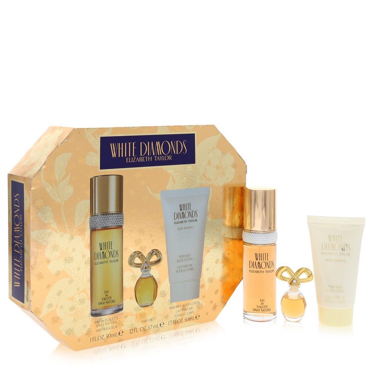 White Diamonds Gift Set 1 oz Eau De Toilette Spray + .12 oz Min EDP + 1.7 oz Body Lotion For Women By Elizabeth Taylor
