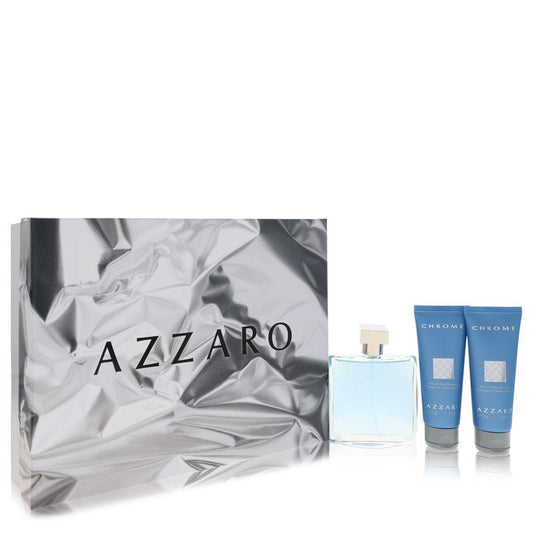Chrome Gift Set 3.4 oz Eau De Toilette Spray + 2 x 2.5oz All Over Shampoo For Men By Azzaro