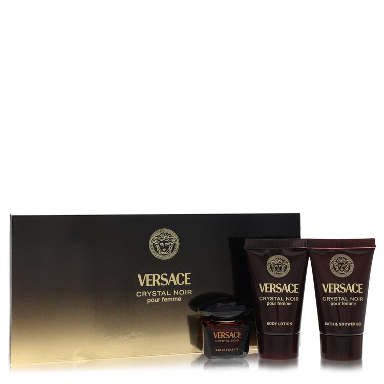 Crystal Noir Gift Set By Versace .17 oz Mini EDT + .8 oz Shower Gel + .8 oz Body Lotion For Women By Versace
