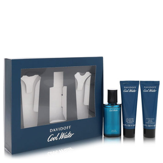 Cool Water Gift Set 1.4 oz Eau De Toilette Spray +1.7 oz After Shave Balm+ 1.7 oz Shower Gel For Men By Davidoff