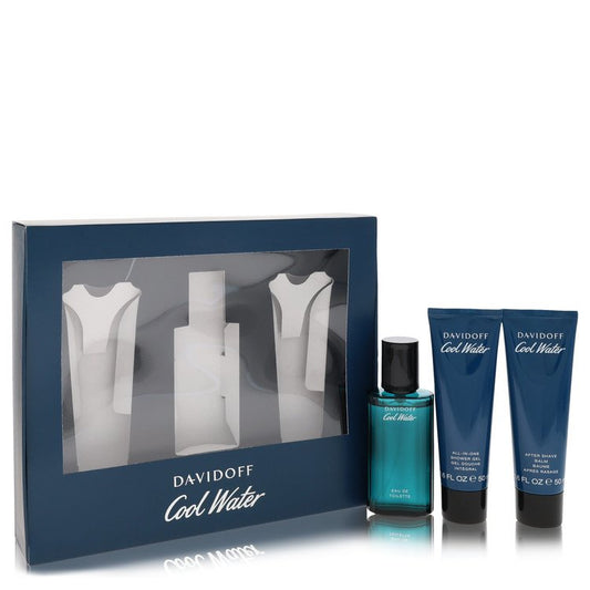 Cool Water Gift Set 1.4 oz Eau De Toilette Spray +1.7 oz After Shave Balm+ 1.7 oz Shower Gel For Men By Davidoff