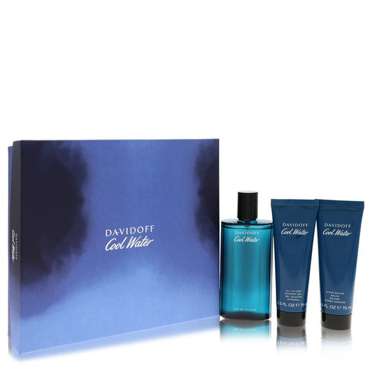 Cool Water Gift Set 4.2 oz Eau De Toilette Spray + 2.5 oz After Shave Balm + 2.5 oz Shower Gel For Men By Davidoff