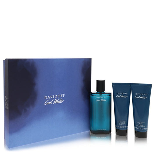 Cool Water Gift Set 4.2 oz Eau De Toilette Spray + 2.5 oz After Shave Balm + 2.5 oz Shower Gel For Men By Davidoff