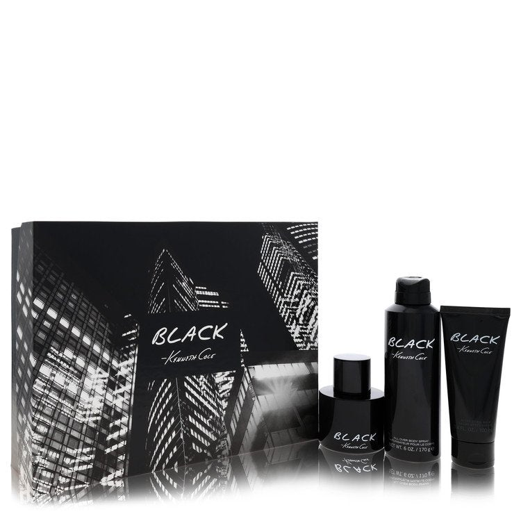 Kenneth Cole Black Gift Set 3.4 oz Eau De Toilette Spray + 3.4 oz After Shave Balm + 6 oz Body Spray For Men By Kenneth Cole