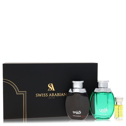 Kenzy Gift Set 2 x 3.4 oz Eau De Parfum in Raaqi & Kenzy + .4 oz Concentrated Perfume Oil in Private Musk For Men By Swiss Arabian