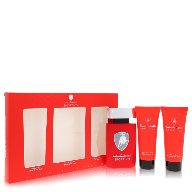 Lamborghini Sportivo Gift Set 4.2 oz Eau De Toilette Spray + 3.4 oz Shower Gel + 3.4 oz After Shave Balm For Men By Tonino Lamborghini