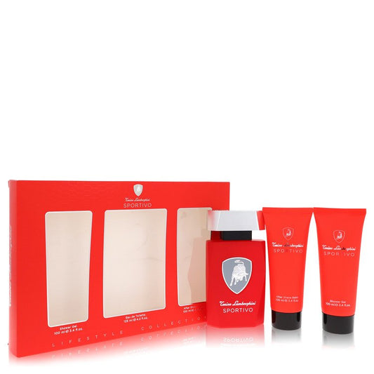 Lamborghini Sportivo Gift Set 4.2 oz Eau De Toilette Spray + 3.4 oz Shower Gel + 3.4 oz After Shave Balm For Men By Tonino Lamborghini