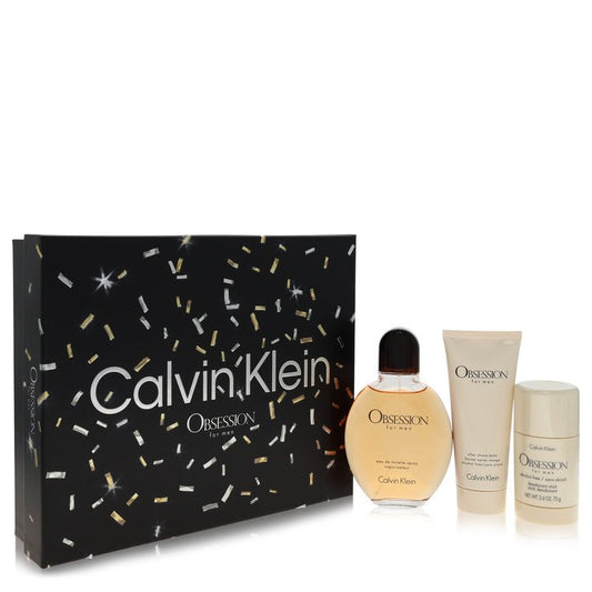 Obsession Gift Set 4.2 oz Eau De Toilette Spray + 3.4 oz After Shave Balm + 2.6 oz Deodorant Stick For Men By Calvin Klein