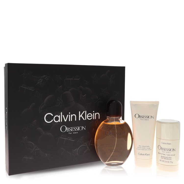 Obsession Gift Set By Calvin Klein 4.2 oz Eau De Toilette Spray + 3.4 oz After Shave Balm + 2.6 oz Deodorant Stick For Men By Calvin Klein