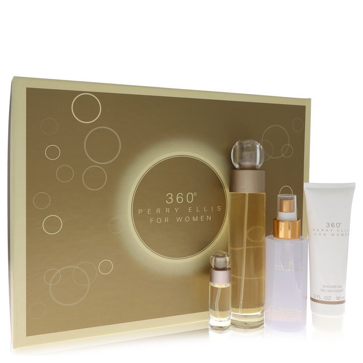 Perry Ellis 360 Gift Set 3.4 oz Eau De Toilette Spray + 4 oz Body Mist + 3 oz Shower Gel + .25 Mini EDT Spray For Women By Perry Ellis