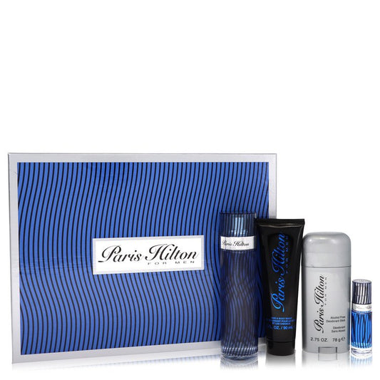 Paris Hilton Gift Set 3.4 oz Eau De Toilette Spray + 3 oz Body Wash + 2.75 oz Deodorant Stick + .25 Mini EDT Spray For Men By Paris Hilton