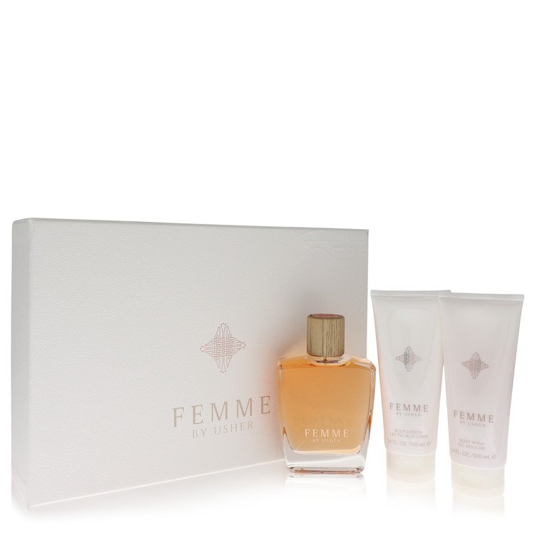 Usher Femme Gift Set 3.4 oz Eau De Parfum Spray + 3.4 oz Body Lotion + 3.4 oz Shower Gel For Women By Usher