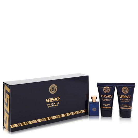 Versace Pour Homme Dylan Blue Gift Set 0.17 oz Mini EDT + 0.8 oz After Shave Balm + 0.8 oz Shower Gel For Men By Versace