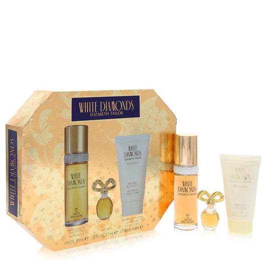 White Diamonds Gift Set 1 oz Eau De Toilette Spray + .12 oz Min EDP + 1.7 oz Body Lotion For Women By Elizabeth Taylor